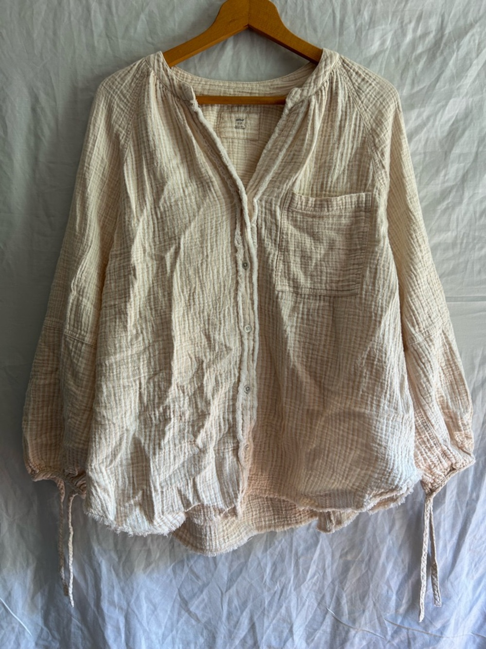 Oversized Boho Coastal Grandma Beach Top | Cream Striped Gauze Button Down